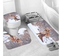 QRWOEAW Ensemble de Tapis de Bain 3 Pièces,Tapis de Salle de Bain Antidérapant et Lavable,Renard, adorables Personnages de Renard Dormant en lisant Un Couple Roman,avec Couvercle de WC pour Toilettes