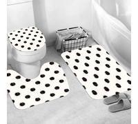 QRWOEAW Ensemble de Tapis de Bain 3 Pièces,Tapis de Salle de Bain Antidérapant et Lavable,Silhouette en Noir et Blanc de Deux Enfants sous Un Pissenlit,avec Couvercle de WC pour Toilettes