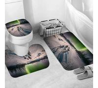 QRWOEAW Ensemble de Tapis de Bain 3 Pièces,Tapis de Salle de Bain Antidérapant et Lavable,Un Immense Champ de tournesols au Coucher du Soleil.,avec Couvercle de WC pour Toilettes