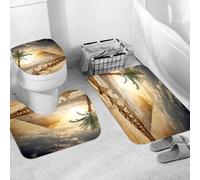 QRWOEAW Ensemble de Tapis de Bain 3 Pièces,Tapis de Salle de Bain Antidérapant et Lavable,Voyageurs égyptiens Pyramide du désert,avec Couvercle de WC pour Toilettes