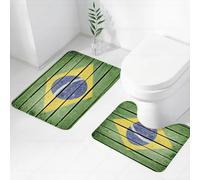 QRWOEAW Lot de 2 Tapis Salle de Bain,Tapis WC Contour et Tapis de Bain,Le Drapeau brésilien, avec Ses craquelures, évoque l'idée de défi ; il est sé de Jaune,Microfibre Tapis de Douche antidérapant