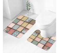 QRWOEAW Lot de 2 Tapis Salle de Bain,Tapis WC Contour et Tapis de Bain,Motif Patchwork avec Mandalas Floraux et Cadre ornemental. Éléments décoratifs Vintage.,Microfibre Tapis de Douche antidérapant