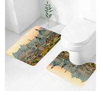 QRWOEAW Lot de 2 Tapis Salle de Bain,Tapis WC Contour et Tapis de Bain,Paysages de Melbourne, Australie, au Petit Matin, avec la célèbre rivière Yarra et Ses t,Microfibre Tapis de Douche antidérapant