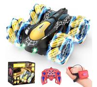 Qryselen Voiture télécommandée 2,4 GHz RC Cars avec lumières LED double face tout-terrain rotation 360° roulement RC Cars rechargeable 4WD RC Stunt Car jouets d'intérieur et d'extérieur pour garçons
