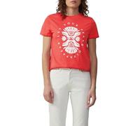 QS T-Shirt en Coton avec imprimé sur Le Devant, Framboise, S