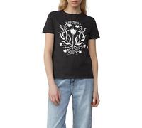 QS T-Shirt en Coton avec imprimé sur Le Devant, Noir, S