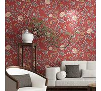 QSCTYG Papier Peint Auto-Adhésif Style de Papier Peint Floral Classique Oiseaux Fleurs Pastoral Mur Papier Bleu Jaune Rouge rétro Filles Chambre 66 (Color : P00103, Dimensions : 10mx53cm)