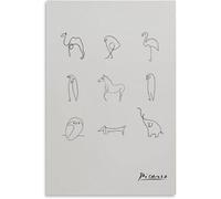 QSDTGHUIKP Affiche de la ligne des animaux de Pablo Picasso Peinture minimaliste sur toile Tableau mural blanc Tableau de Pablo Picasso pour la déco intérieure 16x24 pouces sans cadre