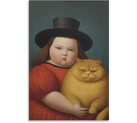 QSDTGHUIKP Affiche Fernando Botero Peinture abstraite sur toile Fille et chat par la peinture Fernando Botero Gravures pour bureau Décoration murale 40x60cm Sans cadre