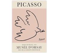 QSDTGHUIKP Affiche Pablo Picasso Colombe de la Paix Peinture minimaliste en toile rose Art mural d’animaux Tableau de Pablo Picasso Gravures pour la décoration de bureau 16x24 pouces sans cadre
