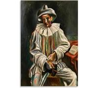 QSDTGHUIKP Harlequin assis par Pablo Picasso Affiche et gravures Pablo Picasso Peinture sur toile Art mural vintage Tableau cubiste pour la maison 16x24 pouces sans cadre