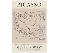 QSDTGHUIKP Paix et liberté de Pablo Picasso Affiche Peinture minimaliste sur toile Art mural d’animaux Tableau de Pablo Picasso Gravures pour la décoration intérieure 16x24 pouces sans cadre