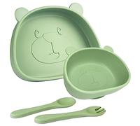 Qshare Coffret Repas Bebe,vaisselle bébé 4 pièces,set repas bébé,bol ventouse pour bébé,couvert bebe,Sans BPA, Passe au Lave Vaisselle Micro Onde