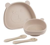 Qshare Coffret Repas Bebe,vaisselle bébé 4 pièces,set repas bébé,bol ventouse pour bébé,couvert bebe,Sans BPA, Passe au Lave Vaisselle Micro Onde