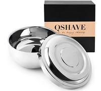 QSHAVE Bol de mousse Rasage à Savon en Acier Inoxydable avec Couvercle, Bowl Tasse de Rasage, 4 Pouces Diamètre, Taille Profonde, Plaqué Chrome, 1Pc