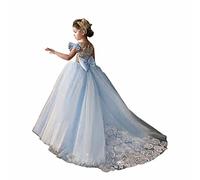 QSICO Dentelle Fleur GirlRobes pour Mariage Pageant Filles Robe de Fête Sans Manches Princesse Robe pour Enfants, bleu, 6 ans