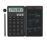 QSJ-Calculatrice de base améliorée avec bloc-notes de 6,5 pouces,calculatrice standard de poche,fonction 12 chiffres,2 en 1,portable pour l'école et le bureau-Noir