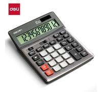 QSJ-Deli 1654 calculatrice double puissance à grand écran à 12 chiffres mise hors tension automatique panneau métallique batterie solaire et AA emballage de détail-random delivery