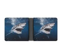 QSKDLAC Portefeuille en cuir fin et durable avec porte-cartes de crédit personnalisé, grand requin blanc, ouverture de la bouche, portefeuille pour homme et femme, parfait pour le travail, les voyages