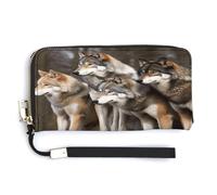 QSKDLAC Portefeuille RFID personnalisé pour femme fond orange avec cheval, portefeuille à longue pochette pour cartes pour femmes et hommes, Loups de différentes couleurs, 20.0*10.5cm, Moderne