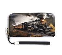 QSKDLAC Portefeuille RFID pour femme avec bannière rétro personnalisée, Train à vapeur., 20.0*10.5cm, Moderne