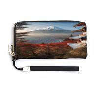 QSKDLAC Portefeuille RFID pour femme avec pierre de roche et cheminée - Longue pochette portefeuille pour cartes - Pour homme et femme, Paysage du mont japonais, 20.0*10.5cm, Moderne