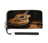 QSKDLAC Portefeuille RFID pour femme avec pierre de roche et cheminée - Longue pochette portefeuille pour cartes - Pour homme et femme, Guitare Old West, 20.0*10.5cm, Moderne