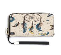 QSKDLAC Portefeuille Rfid pour femme personnalisé noir berger allemand longue pochette portefeuille cartes portefeuilles pour femmes hommes, Attrape-rêves et lune, 20.0*10.5cm, Moderne