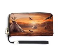 QSKDLAC Rfid Portefeuille long personnalisé pour femme Motif hiboux sur une branche, Tribu amérindienne, 20.0*10.5cm, Moderne