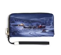 QSKDLAC Rfid Portefeuille long pour femme Motif bonhomme de neige, Snow Night Père Noël et cerf, 20.0*10.5cm, Moderne