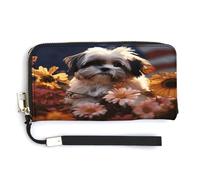 QSKDLAC Rfid Portefeuille personnalisé pour femme Motif cerf, Shih Tzu Chien et Fleurs, 20.0*10.5cm, Moderne
