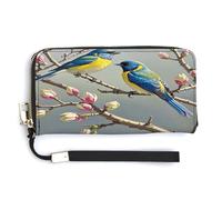 QSKDLAC Rfid Portefeuille personnalisé pour femme Motif plantes tropicales en pot, Oiseau bleu jaune, 20.0*10.5cm, Moderne