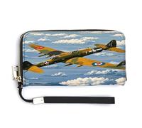 QSKDLAC Rfid Portefeuille pour femme avec chapeau noir et bottes de cowboy personnalisables, Avions World II, 20.0*10.5cm, Moderne