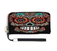 QSKDLAC Rfid Portefeuille pour femme Motif félin siamois, Sugar Skulls Day of the Dead, 20.0*10.5cm, Moderne