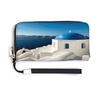QSKDLAC Rfid Portefeuille pour femme personnalisé rétro Canada Bannière longue pochette portefeuille cartes portefeuilles pour femmes hommes, Vue sur l'île de Santorin, 20.0*10.5cm, Moderne