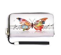 QSKDLAC Rfid Portefeuille pour femme personnalisé rétro Canada Bannière longue pochette portefeuille cartes portefeuilles pour femmes hommes, Papillon musical, 20.0*10.5cm, Moderne