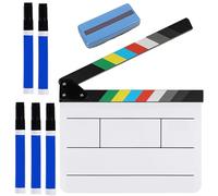 QSLKI 7PCS Tableaux De Cinéma en Acrylique Coloré, 20 * 20 Cm, avec 5 Marqueurs Et Gomme pour Tableau, Cinéma Film Scènes d'action, Clap De Cinéma Effaçable à Sec pour Scène d'action De Cinéma TV