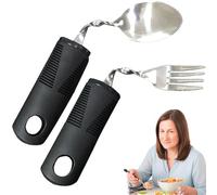 QSLKI Ensemble de Cuillère à Fourche Senior Set, Outil Auxiliaire, Poignée En Caoutchouc En Acier Inoxydable Pour La Maladie de Parkinson, Tremblements des Mains Et Vaisselle de Rééducation de