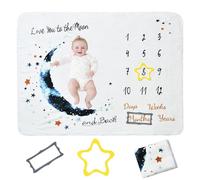 QSLKI Lot de 3 couvertures mensuelles pour bébé - Couverture photo avec jalon et cadre - Cadeau prénatal personnalisé