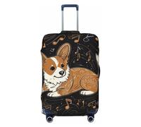 QSMBNET Housse de bagage de voyage Corgi qui aime la musique en élasthanne lavable housse de bagage tendance élastique résistant aux rayures housse de protection pour bagages de 45,7 à 81,3 cm, Noir
