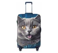 QSMBNET Housse de bagage de voyage en élasthanne avec motif chat bleu qui sort de la langue, housse de protection lavable pour bagages de 45,7 à 81,3 cm, Noir , M