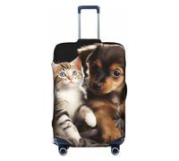 QSMBNET Housse de bagage de voyage en élasthanne avec motifs de chats et de chiens qui jouent - Lavable - Élastique - Résistante aux rayures - Convient aux bagages de 45,7 à 81,3 cm, Noir , M
