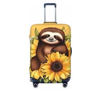 QSMBNET Housse de bagage de voyage motif paresseux assis sur un tournesol en élasthanne, lavable, housse de bagage tendance, élastique et résistante aux rayures, convient aux bagages de 45,7 à 81,3 cm