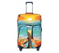 QSMBNET Housse de bagage de voyage, tongs et scène de plage tropicale en élasthanne, housse de protection lavable pour bagages de 45,7 à 81,3 cm, Noir , M