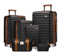 Qsmile Lot de valises de voyage à roulettes - Bagage à main - Petite valise de voyage - Coque rigide, Noir , 6-teilig
