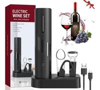 QSMYUYE Tire Bouchon Electrique 6 en 1 Coffret Cadeau,Ouvre Bouteille avec base de rangement,Coupe-capsule,Bouchon en silicone sous vide,Verseur,Câble USB,Pour cadeau de Amateurs de Vins
