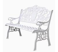 QSNYJPL Banc Exterieur de Terrasse Blancs de 120 cm, Banc de Jardin en Fonte d'Aluminium avec Dossier, Banc de Terrasse À Forte Capacité de Charge pour Jardin, Porche, Arrière-Cour