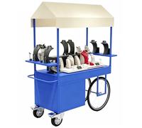 QSNYJPL Chariot de Vente Mobile à roulettes avec Plateforme de Rangement Extensible, Stand Marché avec Auvent et Poignée pour Événements, Marchés et Festivals(Blue,140x60cm/55x24in)