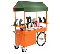 QSNYJPL Chariot de Vente Mobile à roulettes avec Plateforme de Rangement Extensible, Stand Marché avec Auvent et Poignée pour Événements, Marchés et Festivals(Orange,140x60cm/55x24in)