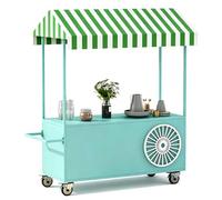 QSNYJPL Chariot de Vente Mobile avec Auvent Rayé, Stand Marché Portable à roulettes et Poignée pour Marchés, Rues, Fêtes(Green,150cm/59in)